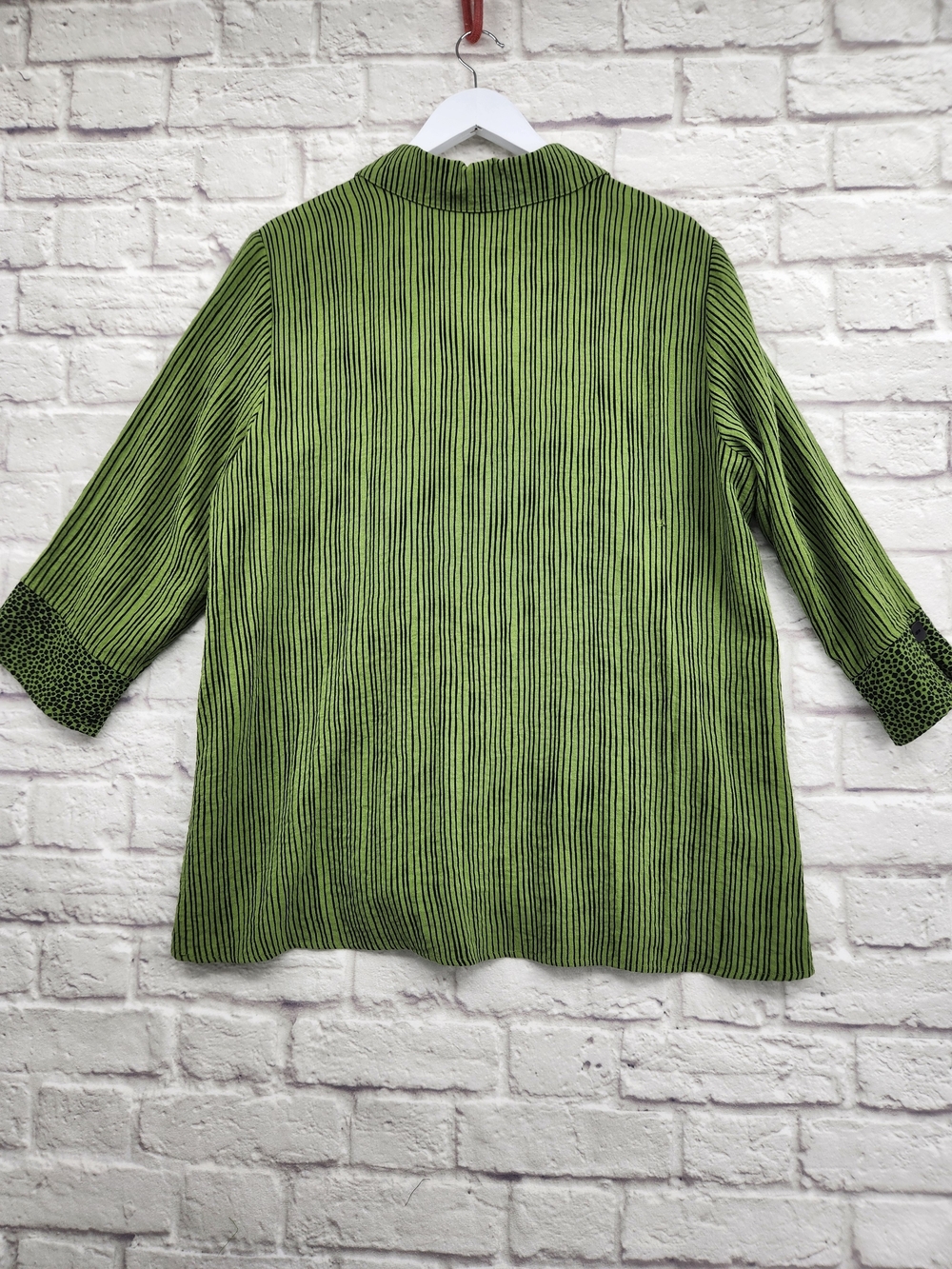 Ali Miles Striped Button Front Blouse XL Lime Green Black Artsy Top - Picture 10 of 14